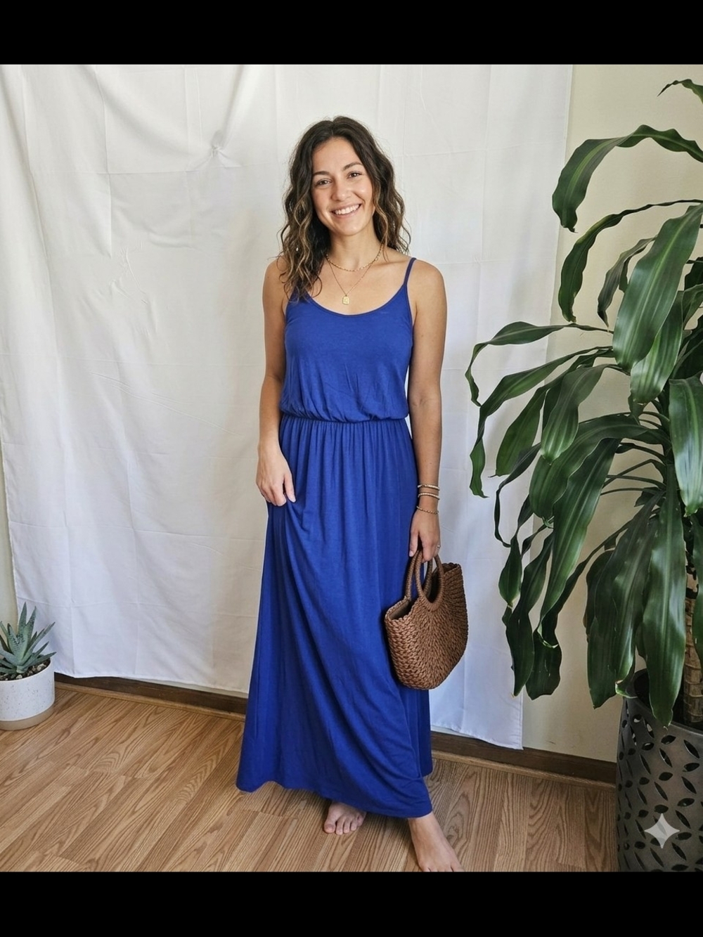 ​LUSH Royal Blue Spaghetti Strap Blouson Maxi Dress S